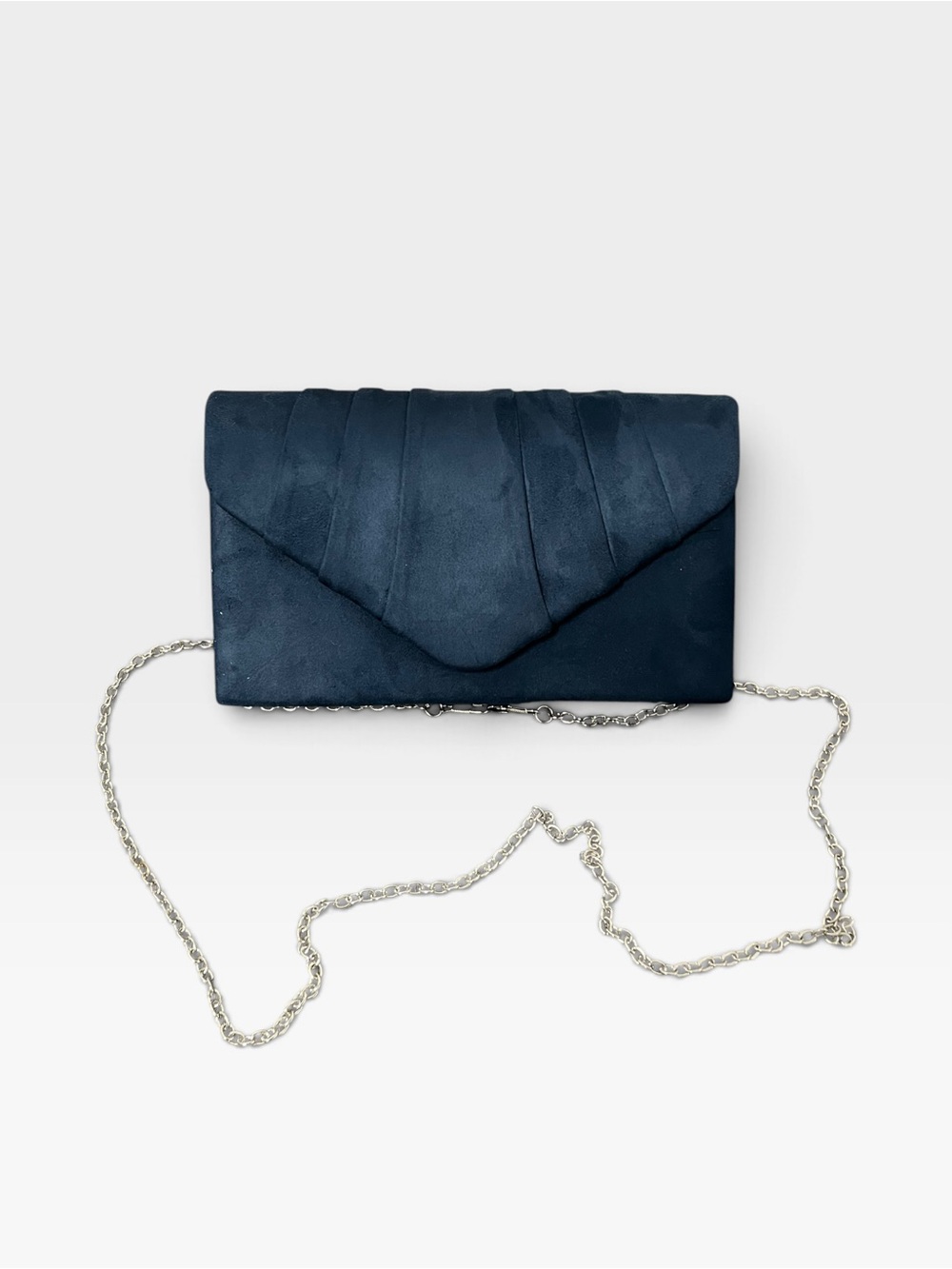 Chic Navy Envelope Shoulder Bag with Silver Chain Faux Suede Clutch